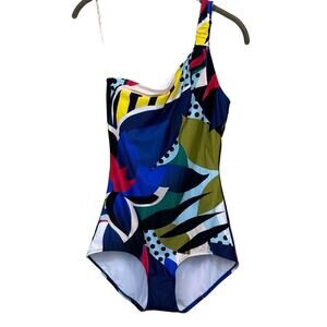 Hermoza multicolor bow shoulder swimsuit, 10, colorful, tropical, beach, NWT